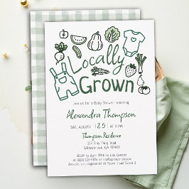 Locally Grown Hand Drawn Farm Veggies Baby Shower Einladung