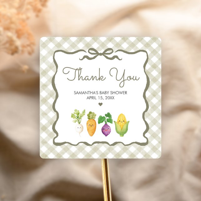 Locally Grown Little Sprout Baby Shower Quadratischer Aufkleber (Locally Grown Baby Shower Sticker)