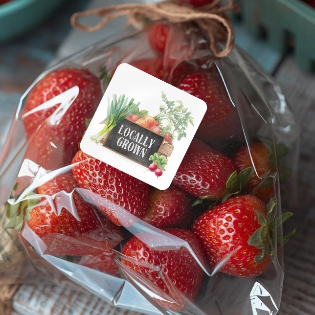 Locally Grown Rustic Farmer's Market Quadratischer Aufkleber (Von Creator hochgeladen)