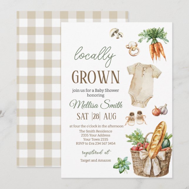Locally Grown Veggies Farmers Market Baby Shower Einladung (Vorne/Hinten)