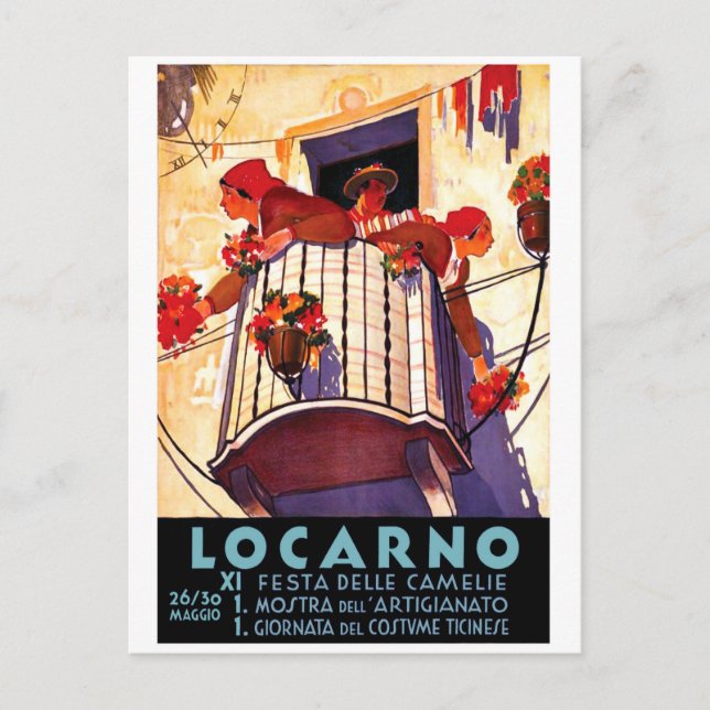 Locarno, Schweiz, Frauen auf Terrasse, Blume Postkarte (Vorderseite)