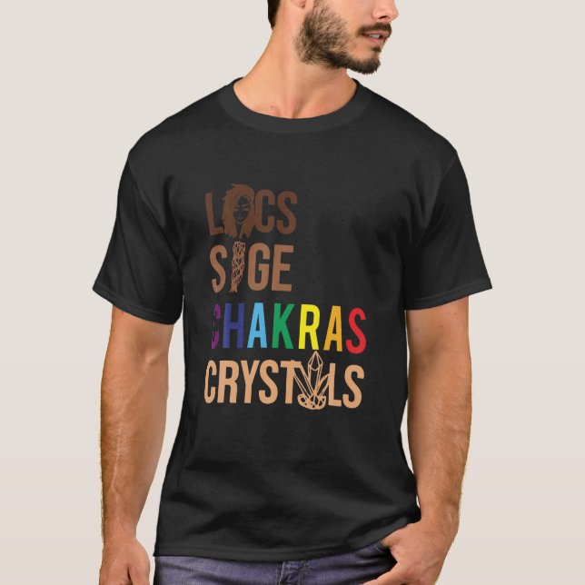 Locations Sage Chakras Crystals T Shirt Black Quee (Vorderseite)