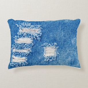 Loch auf Denim Jeans. Ripped Destroyed Torn Blue j Dekokissen