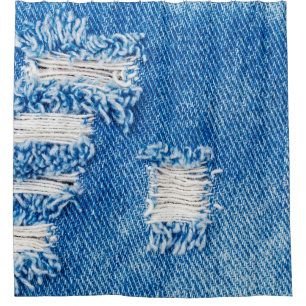 Loch auf Denim Jeans. Ripped Destroyed Torn Blue j Duschvorhang