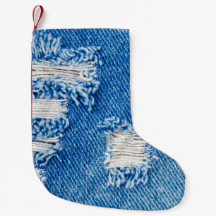 Loch auf Denim Jeans. Ripped Destroyed Torn Blue j Kleiner Weihnachtsstrumpf
