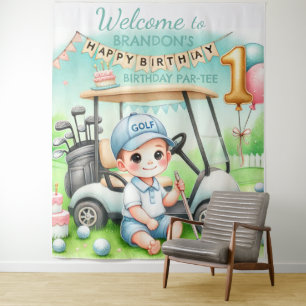 Loch in einem 1. Geburtstag Boy Golf Par-T Wandteppich