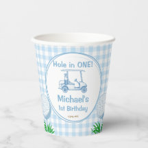 Loch in einem blauen Gingham Golf Party mit Monogr