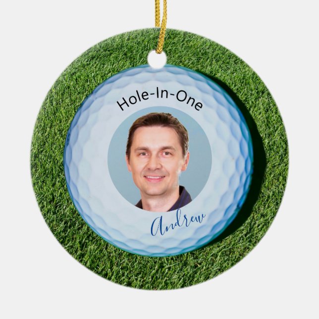 Loch in einem Foto Unterschrift Name Golf Ball Keramik Ornament (Vorne)