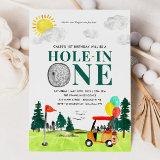 Loch in einem Golf Boy Golfing Par-tee 1. Geburtst Einladung
