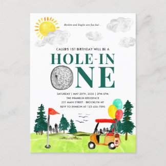 Loch in einem Golf Boy Golfing Par-tee 1. Geburtst Postkarte
