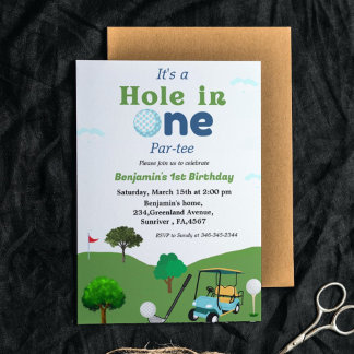 Loch in einem Golfjungen ersten Geburtstag Party Einladung