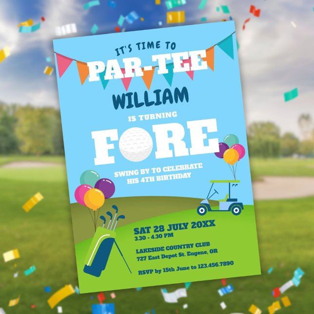 Loch in einem Golfparcours 4. Geburtstag Party Einladung (Hole In One Golf Partee 4th Birthday Party Invitation)