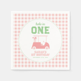 Loch in einem rosa Karo Girl Erster Geburtstag Serviette