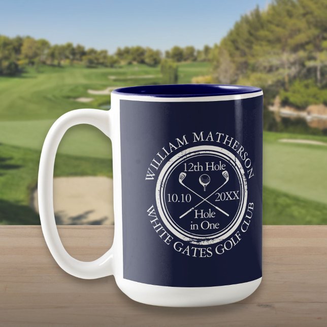 Loch in One Navy Blue Personalisiert Golf Zweifarbige Tasse (Hole in One Navy Blue Personalized Golf Two-Tone Coffee Mug)