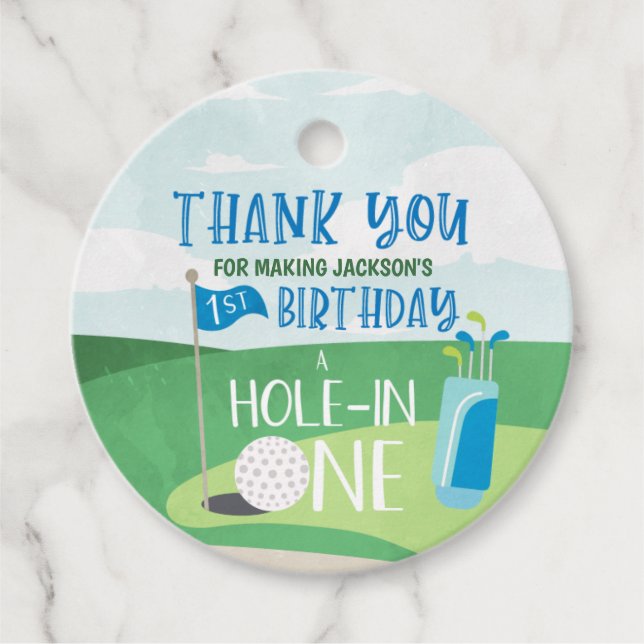 Loch in One Round Labels, Golf Vielen Dank Geschenkanhänger (Vorderseite)