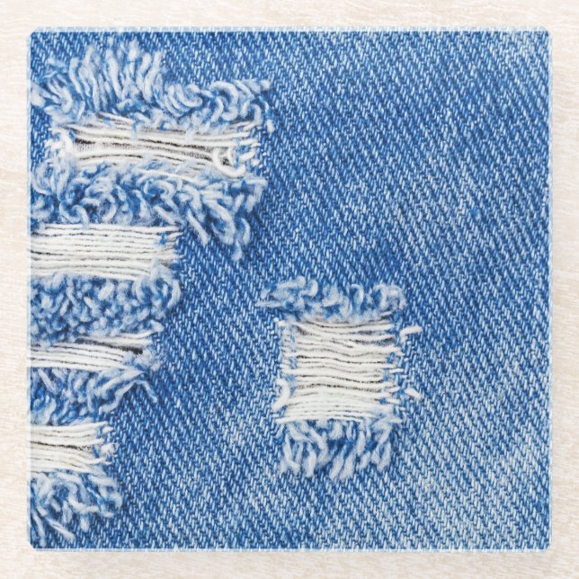 Loch, Jeans aus Denim, rippte Textur Glasuntersetzer (Vorderseite)