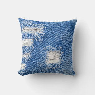 Loch, Jeans aus Denim, rippte Textur Kissen