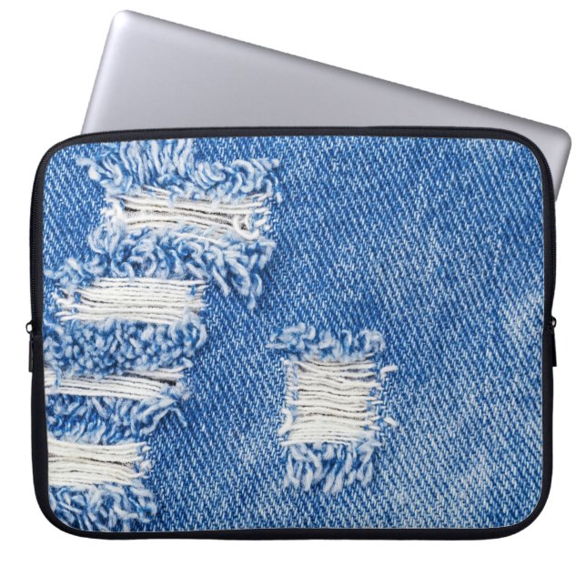Loch, Jeans aus Denim, rippte Textur Laptopschutzhülle (Vorderseite)