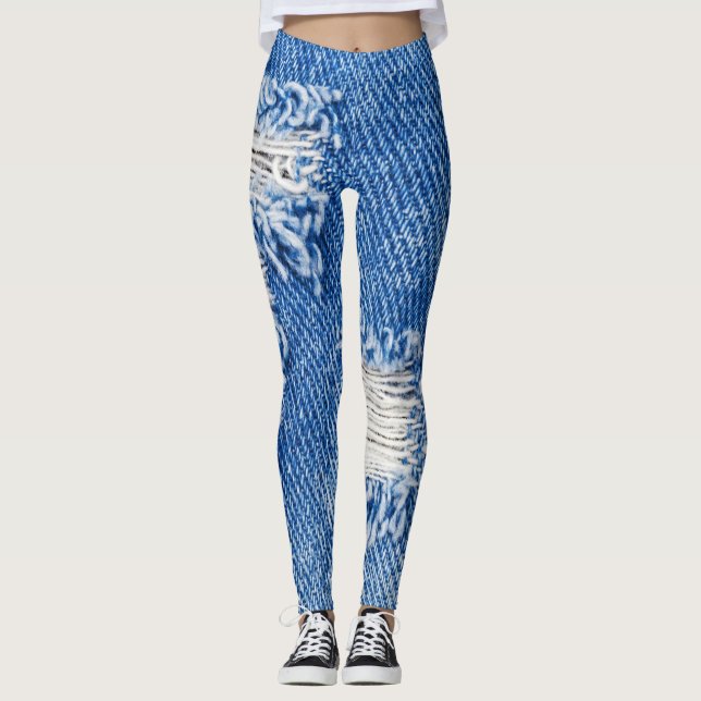 Loch, Jeans aus Denim, rippte Textur Leggings (Vorderseite)