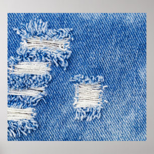 Loch, Jeans aus Denim, rippte Textur Poster