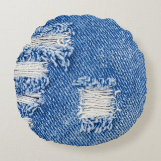 Loch, Jeans, zerrissene Textur Rundes Kissen
