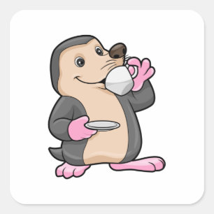 Loch mit Tasse Kaffee & Saucer Quadratischer Aufkleber