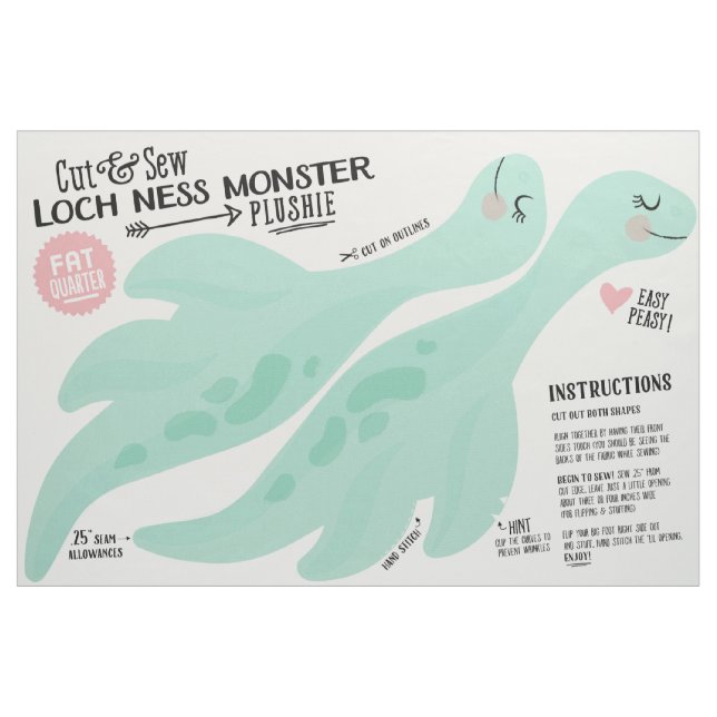 Loch Ness Monster Fabric - Fun DIY Plush Stoff (Fat Quarter (45,7 x 55,9 cm))