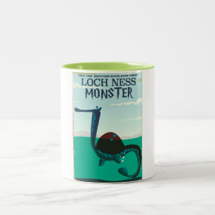 Loch Ness Monster lustiger Reiseplakat Zweifarbige Tasse