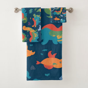 Loch Ness Monster Rainbow Farbiges Muster Badhandtuch Set
