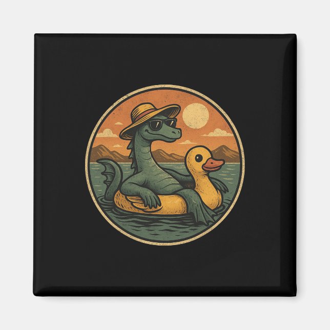 Loch Ness Monster Sommerurlaub Float Retro Grafik Magnet (Vorne)