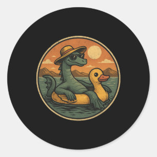 Loch Ness Monster Sommerurlaub Float Retro Grafik Runder Aufkleber