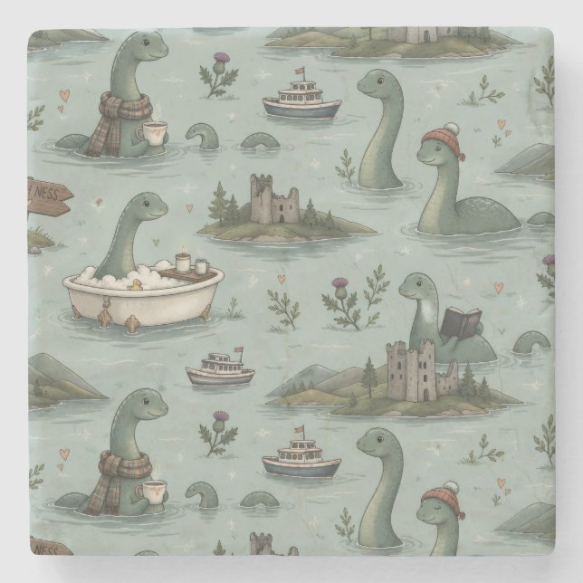 Loch-Ness-Monster Steinuntersetzer (Vorderseite)