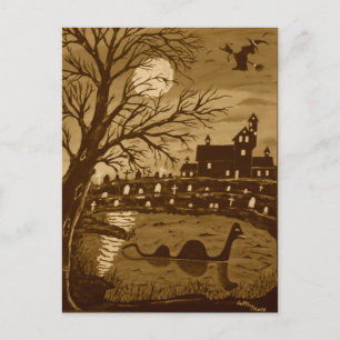 Loch Ness Monster zu Halloween Postkarte