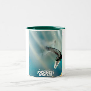 Loch Ness Scotland Monster Vintage Reiseplakat Zweifarbige Tasse
