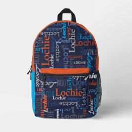 Lochie personalisierter Name Blau-Orange Bedruckter Rucksack