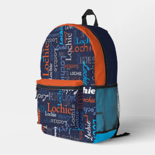 Lochie personalisierter Name Blau-Orange Bedruckter Rucksack
