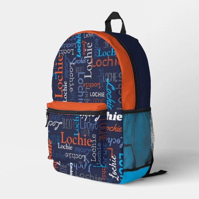 Lochie personalisierter Name Blau-Orange Bedruckter Rucksack (Rückseitige Ecke Rechts)