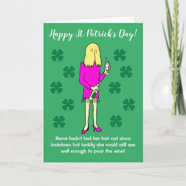 Lockdown Woman Drink Wine St Patricks Day Card Karte (Vorderseite)