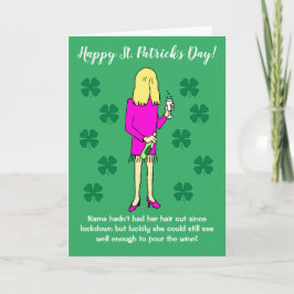 Lockdown Woman Drink Wine St Patricks Day Card Karte