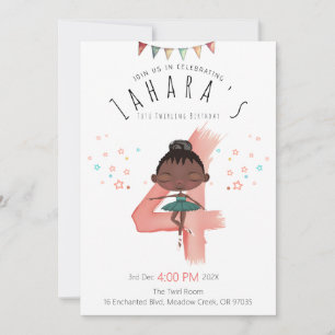 Locken-Ballerina 4. Geburtstag Mädchen Einladung