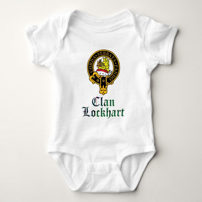 Lockhart schottisches Wappen und Tartanclanname Baby Strampler (Vorderseite)