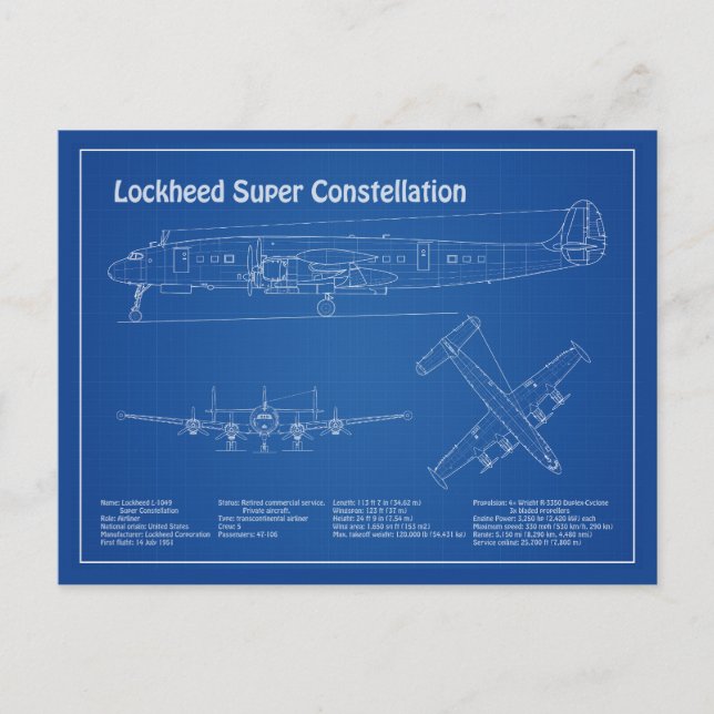 Lockheed L-1049 Super Constellation - Pläne AD Postkarte (Vorderseite)