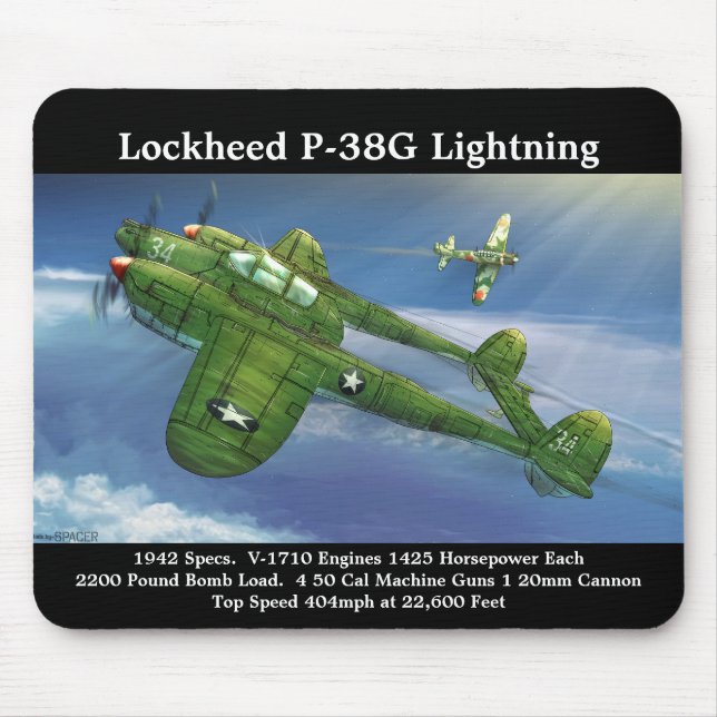 Lockheed P-38G Lightning-Flugzeug Mousepad (Vorne)