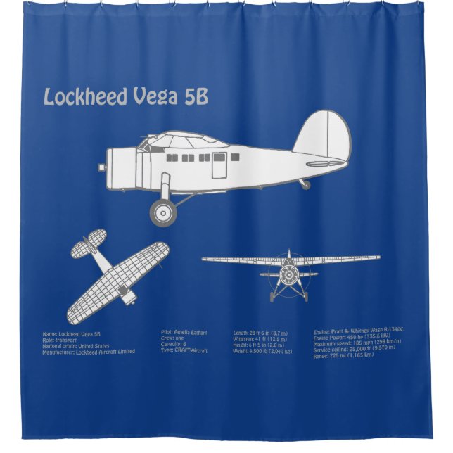 Lockheed Vega 5B - Flugzeugpläne ABD Duschvorhang (Vorderseite)