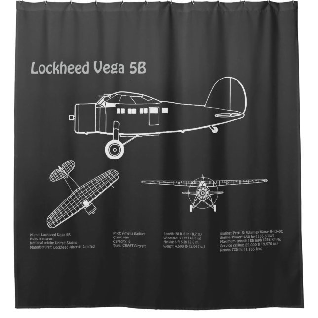 Lockheed Vega 5B - Flugzeugpläne PD Duschvorhang (Vorderseite)