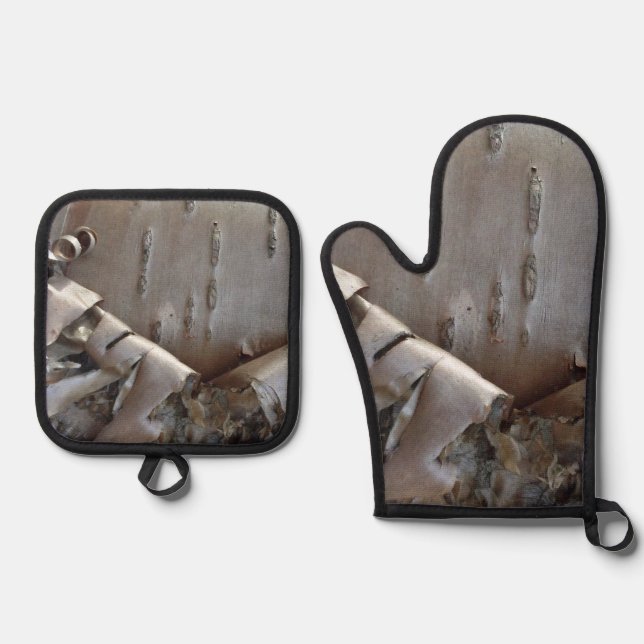 Lockige Birkenrinde Rustikal Ofenhandschuh & Topflappen-Set (Vorderseite)