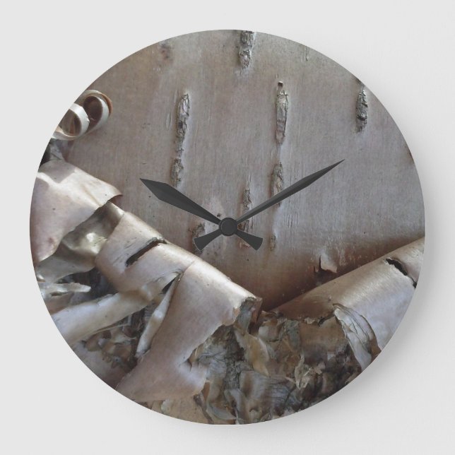 Lockige Birkenrinden-Baum Rustikal Große Wanduhr (Vorderseite)