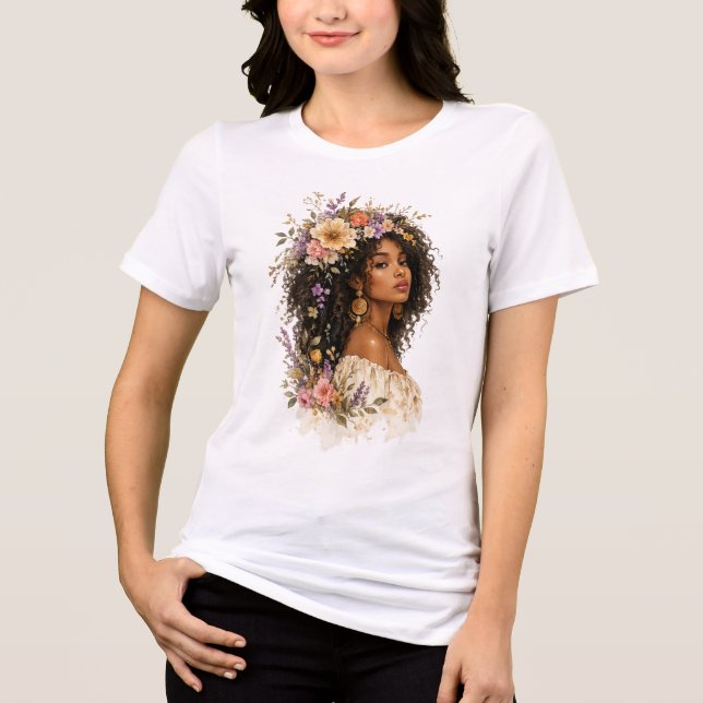 Lockige Haar Blumenkönigin Tri-Blend Shirt (Vorderseite)