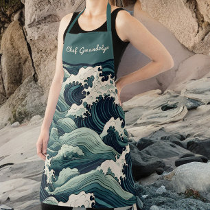 Lockige Meereswellen Vintage Japanischer Look Mono Schürze