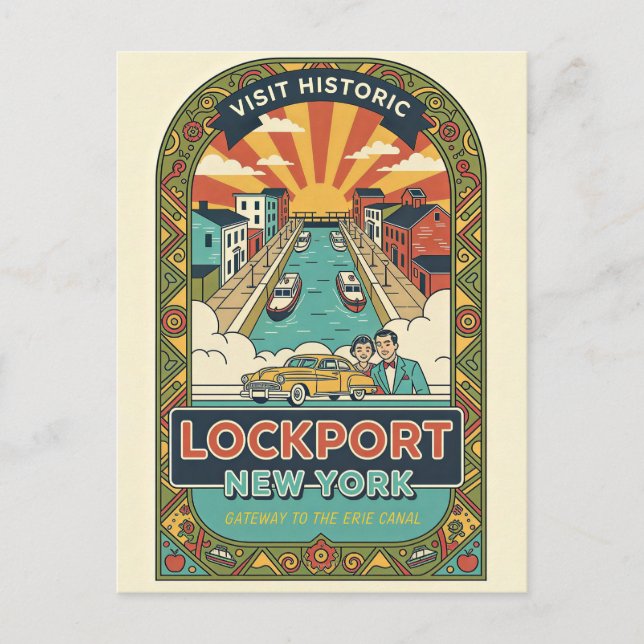 Lockport NY Retro-Reiseposter Postkarte (Vorderseite)